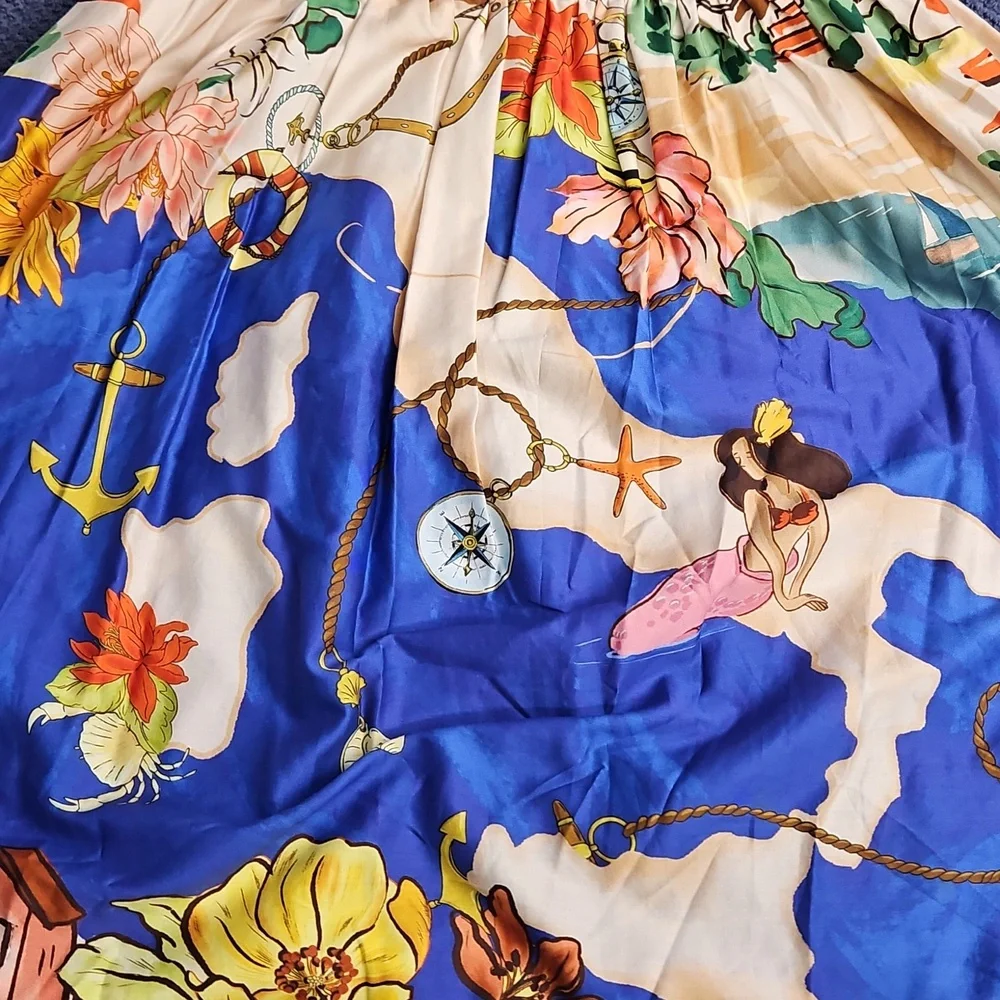 ANTONIO MELANI Evie‎ Cotton A-line Maxi Skirt: Ocean Print: Size-14